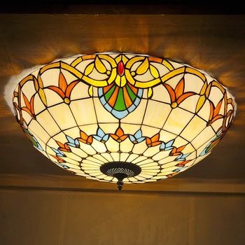 Безплатна Доставка Барок 50 см Голям Античен Стъклен Тавана Лампа Европейския Минималистичен Дневна Спалня Магазин Лампи Тифани