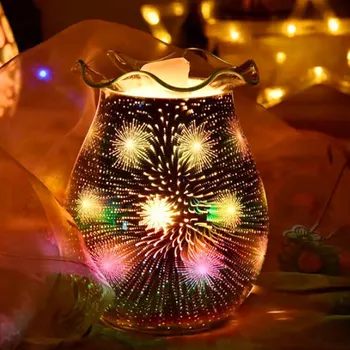 Лека нощ Аромат на Етерично Масло Дифузор Мъгла 3D Стъклена Електрическа Восъчен Горелка Етерично Масло от нощна светлина е по-топла Свещ Лампа