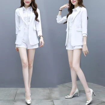 комплект от 2 теми, женски нов модерен темпераментна крайградски бял костюм, широки панталони, костюми, женски ветрозащитный костюм Xia Yinglun, два комплекта