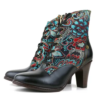 YourSeason/Женски тъканни обувки от естествена кожа, къси плюшени обувки, Новост 2021 г., зимни Ботильоны дантела с кръгло бомбе, дамски Реколта обувки с цветен Модел