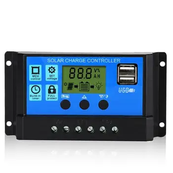 10-30A PWM Регулатор за Соларни Панели 12-24 В Контролер за Зареждане Автоматичен Двойно USB Цифров Дисплей за Оловно-Киселинни Батерии, LCD Колектор