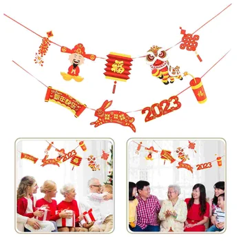 Нова Година Банер Китайската Страна Окачени Пролетни Празнични Украси Овесени Ядки Заек Декор Доставка Венец Сцена Флаг
