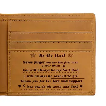 VE TO MY DAD Подарък за Деня на Бащата, Дамски Портмонета с Гравиран Мъжки Портфейл От Естествена Кожа, Кратък Чантата си, Визитница По Поръчка
