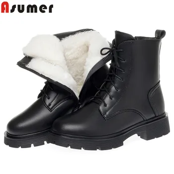 ASUMER, размери 34-43, зимните обувки от естествена кожа, дамски зимни обувки на Дебелите Меху, Топли Модни Черни Ботильоны дантела, дамски обувки