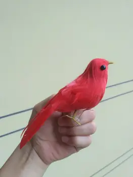 нова симулация малка играчка за птици, изработени от пластмаса и кожа, червена модел птици, подарък от около 15 см 1370
