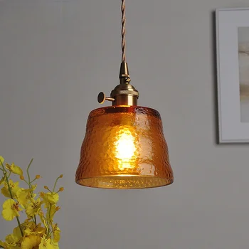 IWHD Мини Зелено Стъкло LED Окачен Осветително осветителни Тела Японски Стил Nordic Мед Окачен Лампа За Бар Кафе Спалня Hanglamp