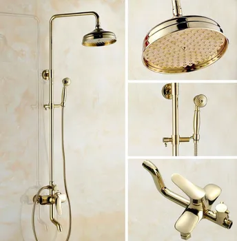 Набор от земните/Ръчни смесители за душ в банята, Златен Месинг Стенен Смесител за баня, Комплект Кранове за топла и студена вода Dgf301
