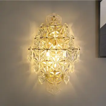 Модерна led стенни лампа кристален стенни лампа за дневна проста хотелска спалня нощна лампа стенни лампа