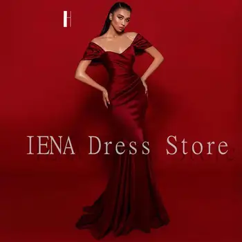 14357#Червени Сатенени Вечерни рокли на Русалка с открити рамене, vestido 2022, Дълга Рокля за бала в сгъвката, Вечерна женствена рокля в Дубай, вечерна женствена рокля