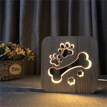Отломки от Лапа на Кучето Дървени 3D Нощна Led Лампа за Декорация на Детска Спални Топъл Бял Доста Сладък Подарък за Рожден Ден за Децата на Приятелите