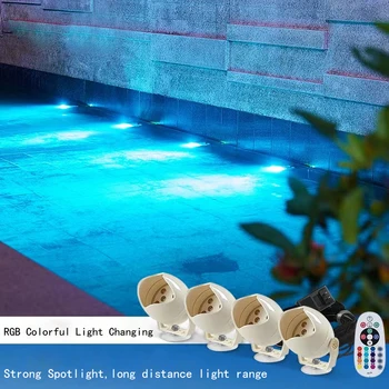 Led RGB Лампа за Аквариум, Скала, Басейн, Осветление за Рибарство Езерце, Осветление 4 в 1, Водоустойчив Подводни светлини IP68 AC12V