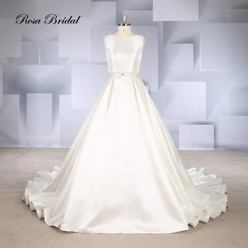 Сватбена рокля Rosabridal, новост 2019, просто Модерно атласное рокля от световна марка, ръчна работа, във кръста, кристално beading на гърба от тюл с телесен цвят