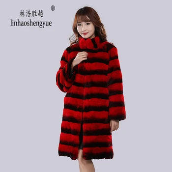 Linhaoshengyue 2020 Естествена кожа 90 см зайци кожа дамско палто, модерно и топло през зимата безплатна доставка