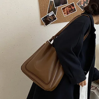 дамски реколта кафява, черна и бяла чанта на едно рамо за женски зимата в ретро стил от изкуствена кожа, мека дизайнерска ежедневна чанта