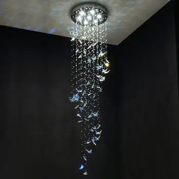 Луксозен кристален стълбищна полилей хол дизайнерска Вила на две нива Хотелската домакински изработени по поръчка завъртане кристален лампа