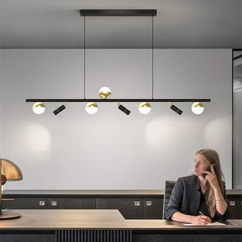 Скандинавските дълги полилеи LED дизайнерски постмодернистские леки Трапезни Висящи Прожектори С Регулируем ъгъл на наклона украса кухненски полилей