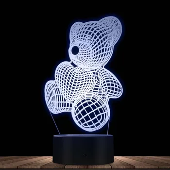 Прекрасен Мечка с Любов Сърце 3D Ефект Оптична Илюзия лека нощ Карикатура Сладка Кукла Настолна Лампа Украса на Детската Стая с Настолна Лампа