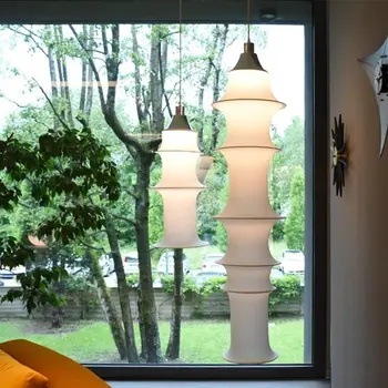 Фолклендский Окачен лампа, Дизайн на Бял Японски лампа Цветна коприна окачен лампа Закрит Ресторант Домашен Таванско помещение дългият висящ лампа