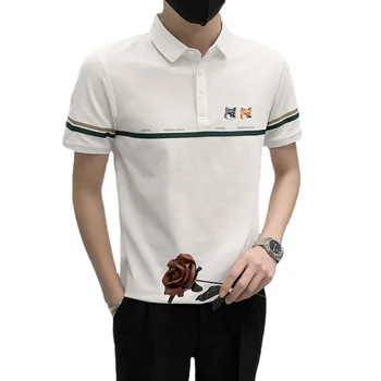 Мъжка риза с модерна тениска поло с бродирани логото на two heads fox с аппликацией тениска летни удобни дишащи блузи за голф с къс ръкав