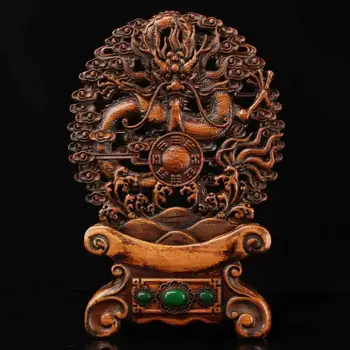 Колекция от китайски стария чемшир ръчно изработени с инкрустация на скъпоценни камъни Фън Шуй Bagua Дракон Екран