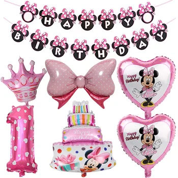 Disney Minnie Mouse Декор За Рожден Ден За Малки Момичета, Декорация За Партита, Екстремни, Номер, Рожден Ден, Комбинация От Балони, Подаръци За Детската Душа