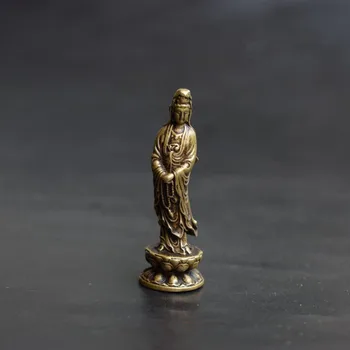 Колекция archaize месинг лотос Гуаньинь бодхисатва малка статуетка