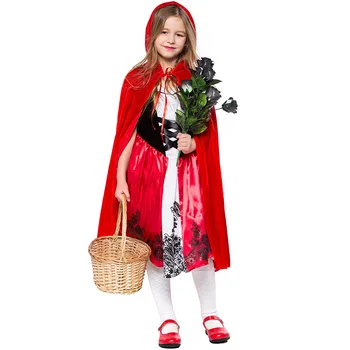 Хелоуин Детски Празничен Костюм Червената Шапчица за Рожден Ден за Момичета, Детски Страхотна Елегантна Рокля за Cosplay