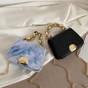 Мини-Британската Модна Проста Малка Квадратна Чанта, Дамска Дизайнерска Чанта, Благородна Верижка От Изкуствена Кожа, Чанти за рамо за Мобилен Телефон