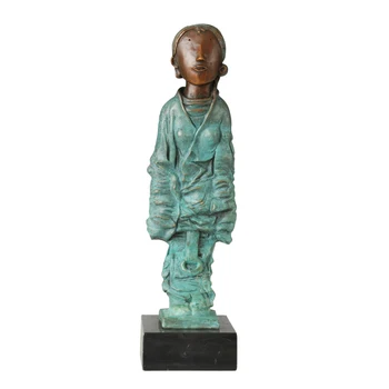 Абстрактно Изкуство Поджатый Устата на Момчето, Скулптура от Бронз Дете Зелена Медна Статуя на Винтажное Изкуството за Декориране на Дома