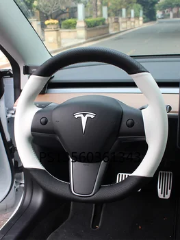 За модели на Tesla model X Model 3 зашити на ръка кожена завъртане плюшен модификация на капака на волана