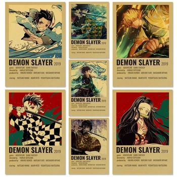 Demon Slayer Крафт-Хартия Kamado Nezuko Монтиране На Произведение На Изкуството Аниме Снимка На Плакат Живопис Рисувани Стенни Дневна Спалня Начало Декор Cudros
