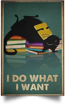 Книги и Котка Аз правя това, което искам Лидице знак Ретро Плакат на Улицата Гараж Семейно Кафене Бар Хората Пещера Ферма Стенен Интериор на Баня