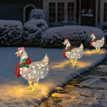 Светещо Пиле с Шал Празнична Украса, Led, Метални Коледна Украса с Пиле, Атмосферата Градина на Моравата в двора на открито