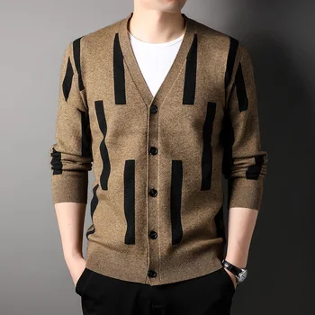 мъжка жилетка, пуловер с V-образно деколте, мъжко яке с дълъг ръкав, райе цветен блок, trend младежки модерен висококачествен вязаный пуловер за мъже