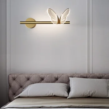 Скандинавски Модерен Нощни монтиран на стената Лампа за Спалня с Пеперуда, Led Кристална Лампа за Дневна, Фонова Стена, Коридор, Стълбищно Осветление