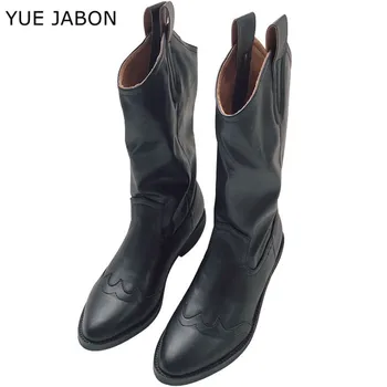 YUE JABON/Обувки в западен стил; Дамски Есен-зима Обикновена Обувки Без Шнур; Каубойски Мотоциклетни ботуши с остри пръсти в стил Пастушки за Жени