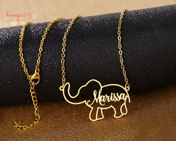 Подгонянный персонализиран подарък бижута Любовник на дамата Колиета Слон неръждаема Стомана Името на привесной