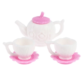 1 комплект Куклена Къща Миниатюрен Бяло и Розово Coffee Maker Чашата за Кафе с Чинийка Модел За Украса куклена Къща Нова