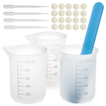 Комплект силиконови размерите чаши с силиконовата пръчка за разбъркване popsicle, пипета, подложки за пръсти за смесване на епоксидна смола, форми