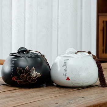 Креативен Декоративен Чай Органайзер С Lotus, Китайски Ретро Рисувана Керамика Перлено Бял Набор За Приготвяне На Чай От Листа, Комплект За Декорация На Дома