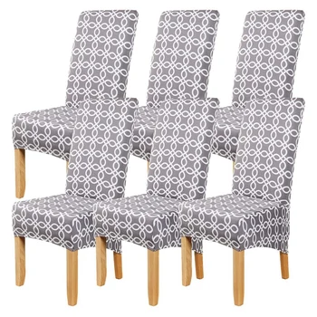 Опаковка от 6 Сиви Калъфи за столове Голям Размер, Гъвкави калъфи за масата за хранене столове, Гъвкави Подвижни Миещи Защитни калъфи за столове