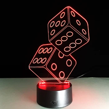 2 Кубчета 3D Светлина Акрилни Цветни Атмосферни Лампа Стерео Визия Лампа Спалня лека нощ Подаръци за Приятелите на Любителите на Покера