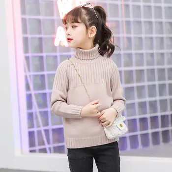 Пуловер за момичета от 3 до 11 години, есента жаккардовый пуловер с висока воротом райе, жокера в корейски стил, 5 цвята в наличност
