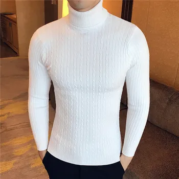 Мъжки блузи и Пуловери с високо воротом, 2023, Нов Модерен Вязаный Пуловер, Зимен Мъжки Пуловер, Ежедневни Однотонная Мъжки Дрехи