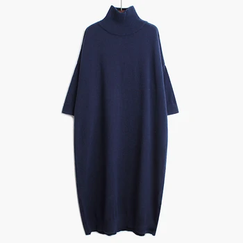 2022 зима нова корейска версия однотонного дълъг пуловер с висока воротом, женски дълъг пуловер с къс ръкав, безплатно, плюс размерът на основния трикотажное рокля V947