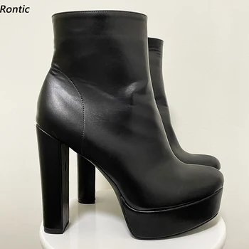Rontic/Дамски зимни Ботильоны ръчна изработка на платформа от изкуствена кожа с цип в дебелите обувки с кръгло бомбе, черни вечерни обувки, размер САЩ 5-20