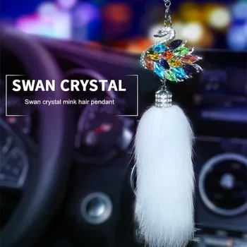 Цветна Crystal Swan Кожа Висулка Автомобил Огледало За Обратно Виждане С Висулка, Празничен Подарък За Рожден Ден, Автомобилна Декорация