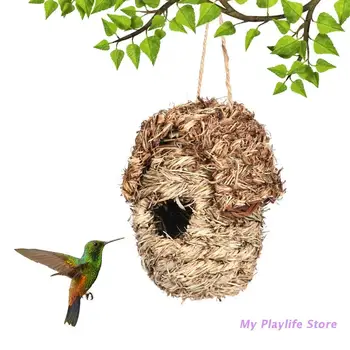Тъкани на Ръка Къщи Колибри за Външно Окачване от Естествена Трева Птичья Хижа Гнездо за Градинския Прозорец Открит Начало Декор