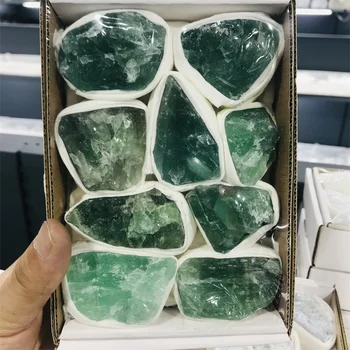 Природен кристал зелен флуорит подарък кутия Кутия от кристал, скупчени камък проби от минерали груб нередовен декоративен подарък излекуваният