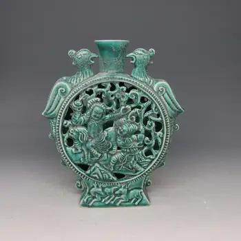 7 Старинни порцеланова ваза QinggDynasty, куха бутилка със зелена глазура, Ръчно рисувани, Събиране и украса, Безплатна доставка